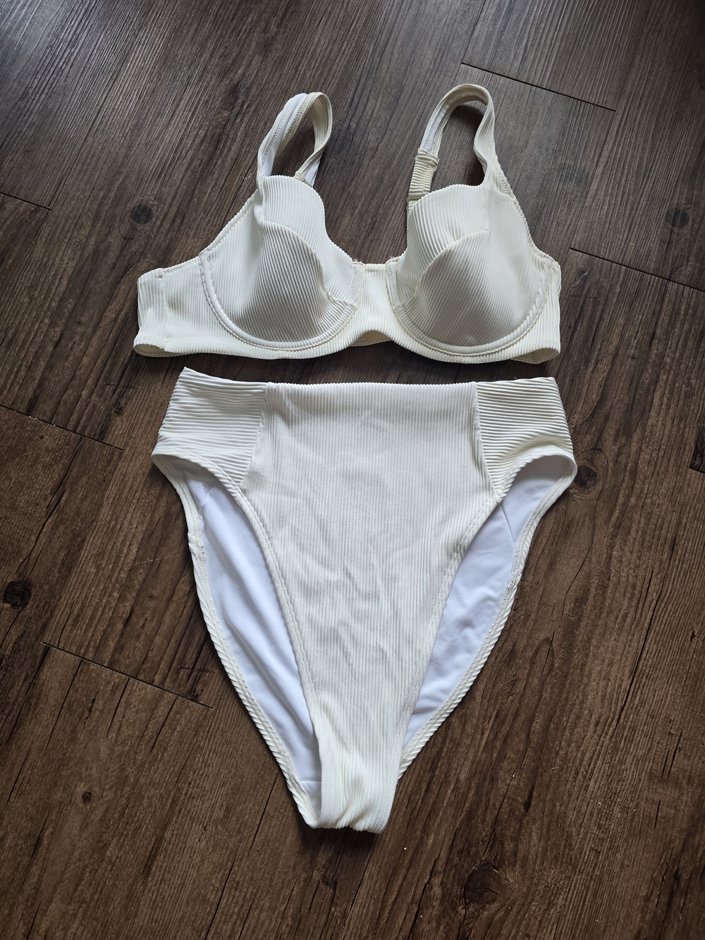 Off White Ribbed Underwire Bikini Set